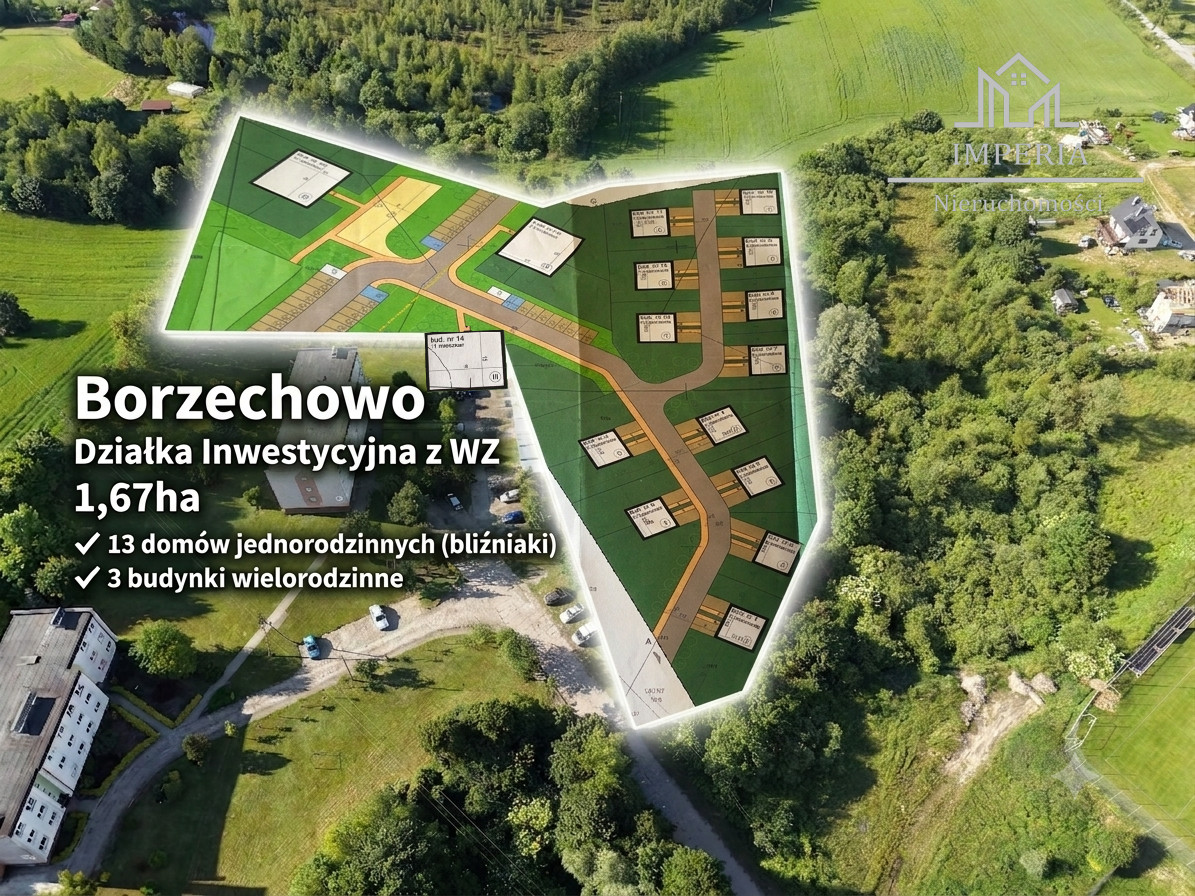 Działka inwestycyjna 1,67 ha z wz na 16 budynków