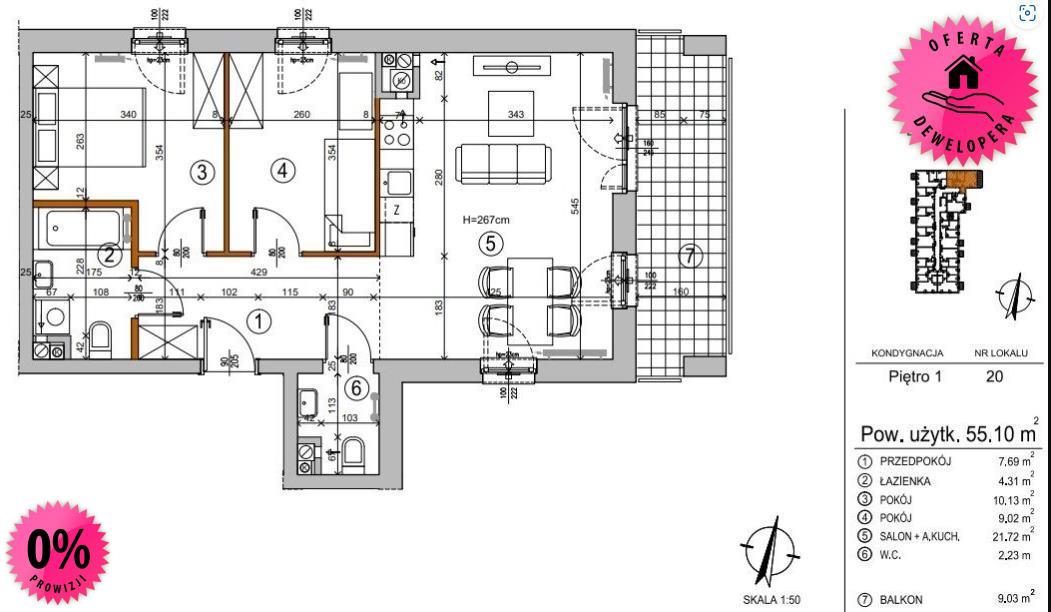 3 pokoje ciche rembertów 55 m2 od dewelopera