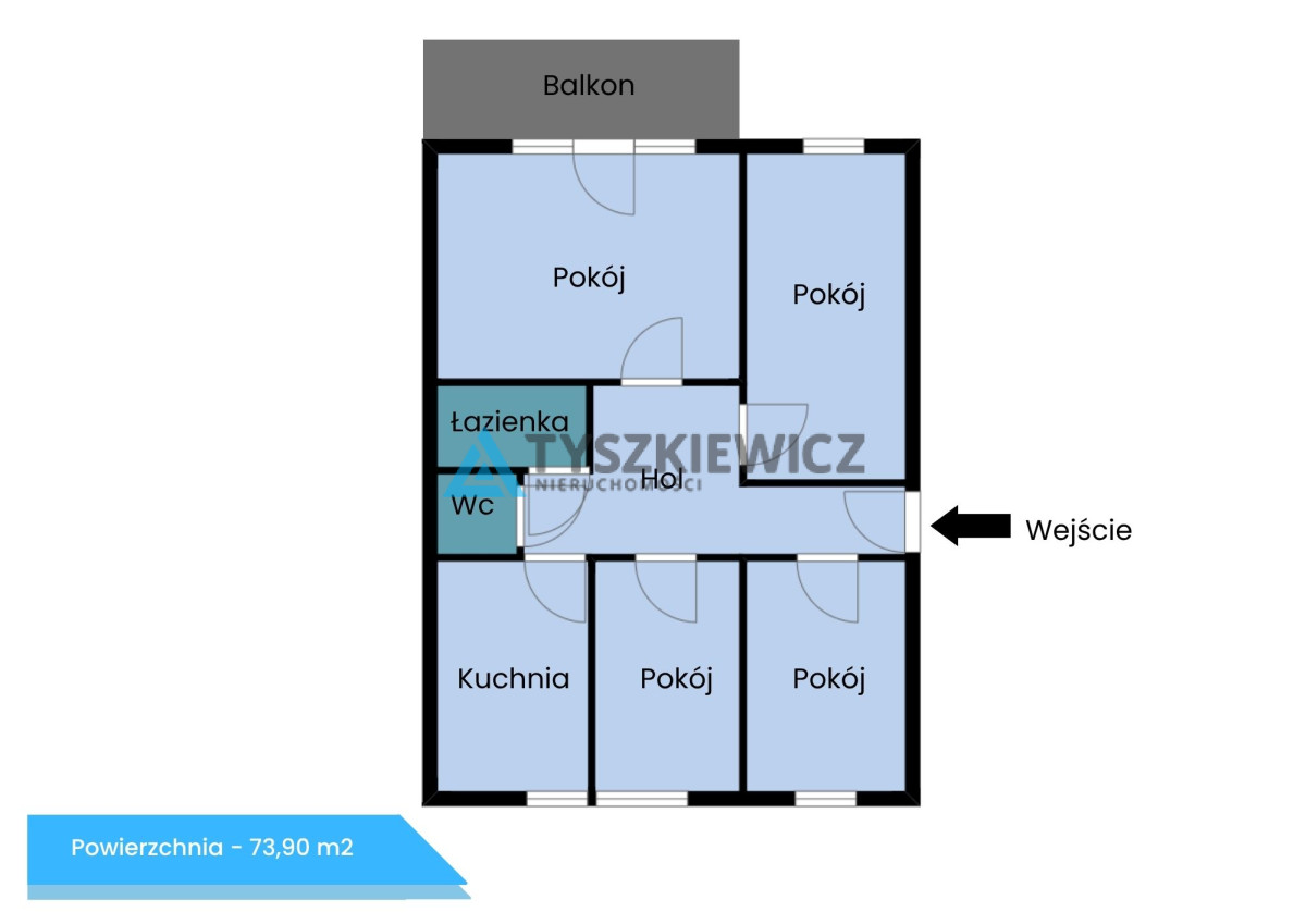 4 pokojowe z 73,90 m2 zabudowany balkon. — zdjęcie 1 — rzut lokalu