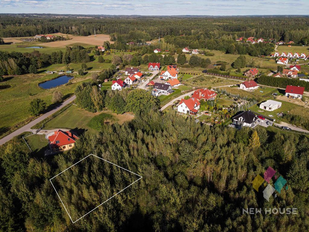 Dz. budowlana, różnowo, pełne media, las, 1053m2