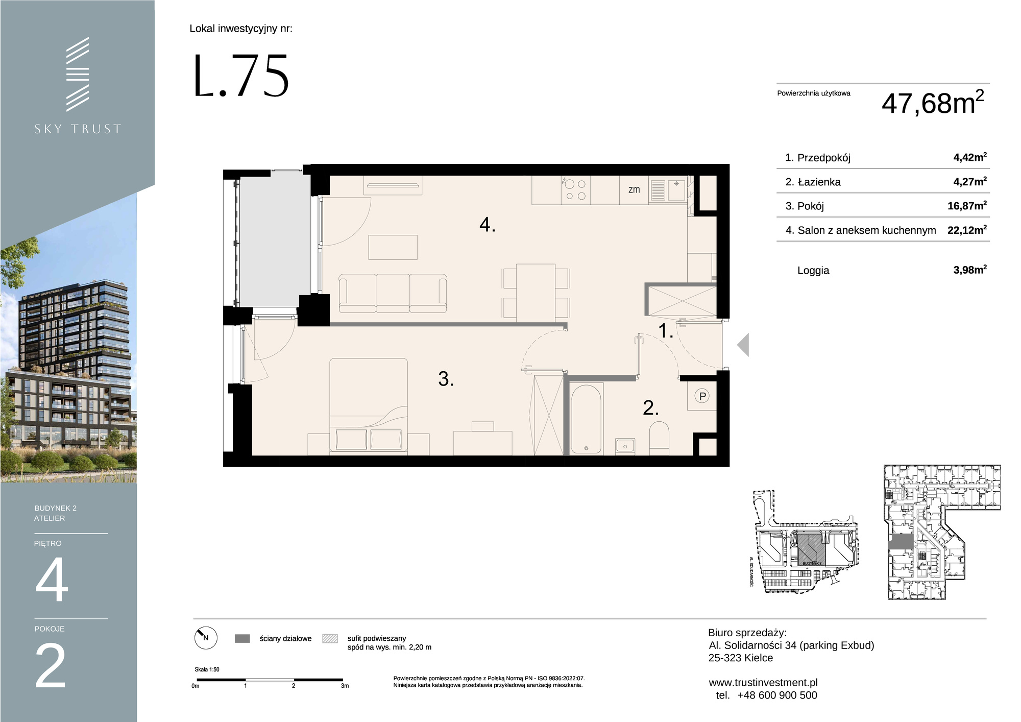 Sky Trust etap II - apartamenty inwestycyjne 23% VAT PRS — 47.68 m², 2 pok. — zdjęcie 1 — rzut lokalu