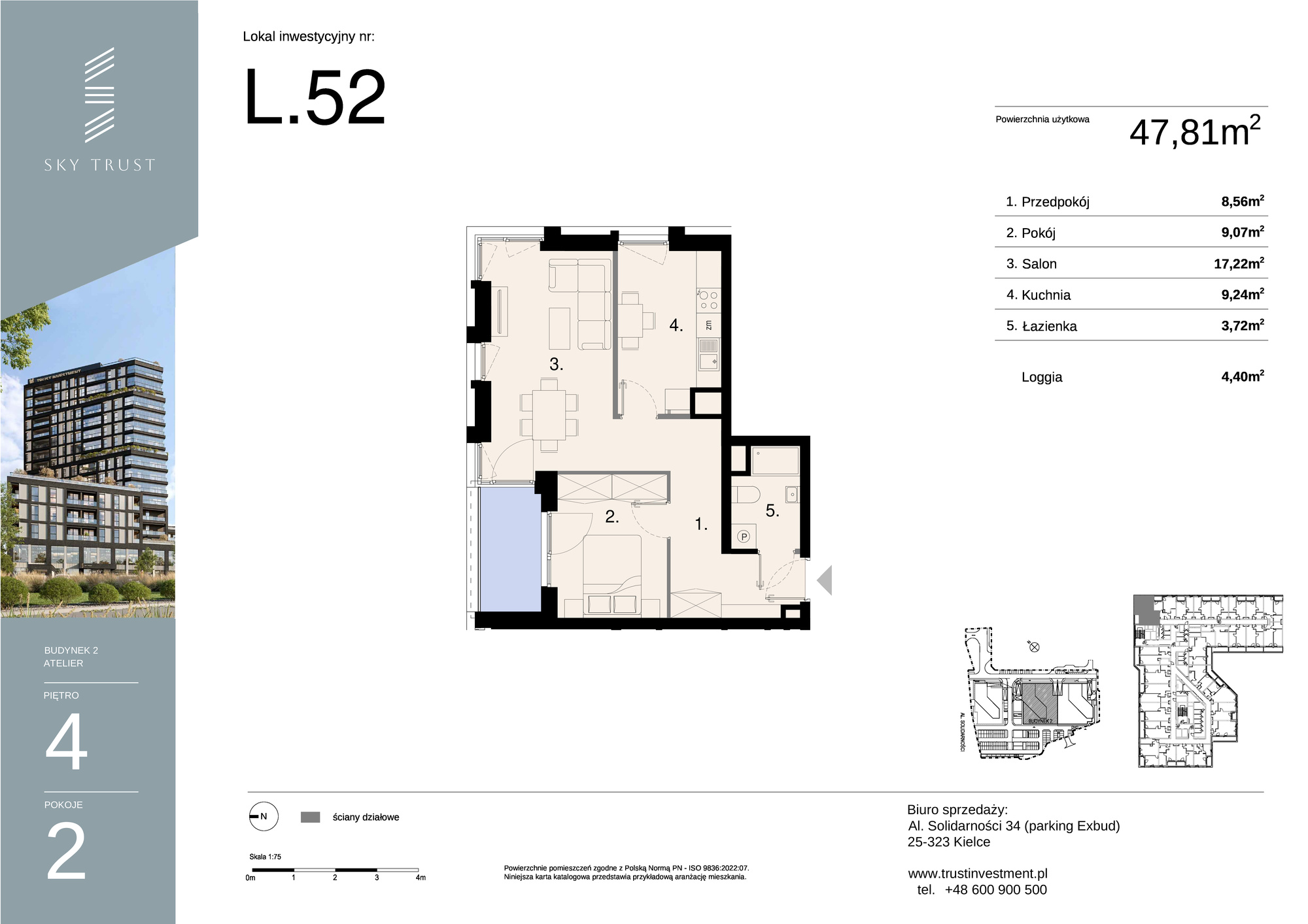 Sky Trust etap II - apartamenty inwestycyjne 23% VAT PRS — 47.81 m², 2 pok. — zdjęcie 1 — rzut lokalu