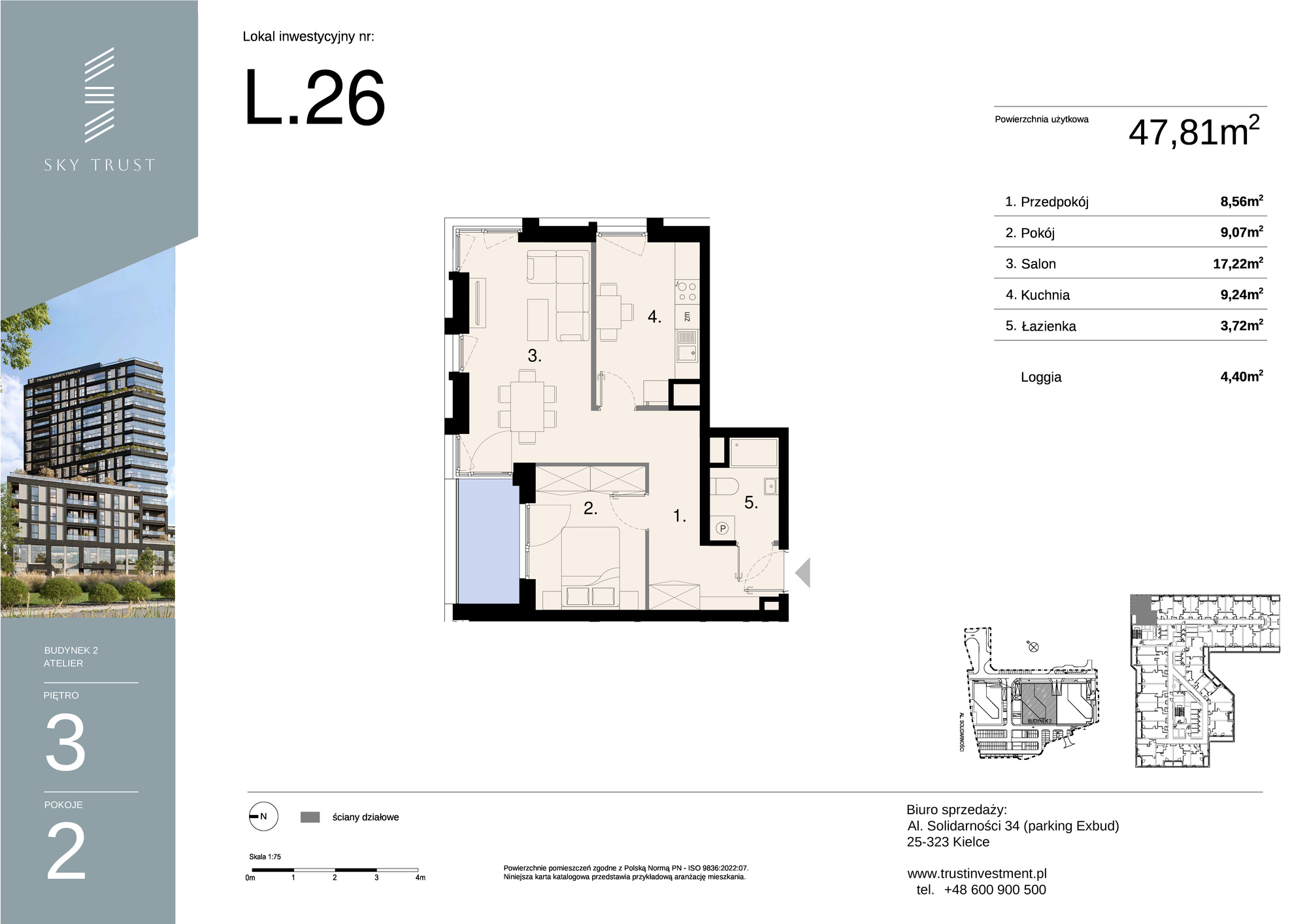 Sky Trust etap II - apartamenty inwestycyjne 23% VAT PRS — 47.81 m², 2 pok. — zdjęcie 1 — rzut lokalu