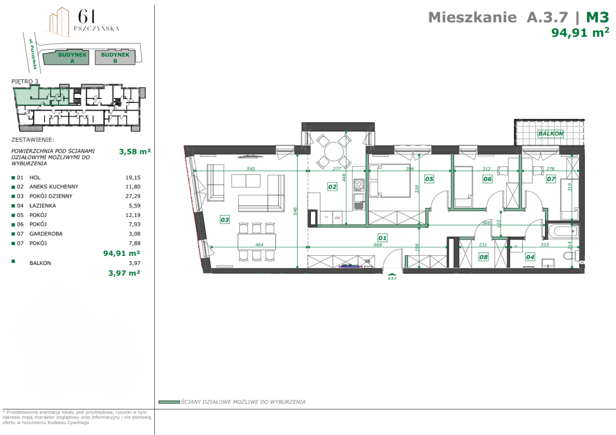 Apartamenty Pszczyńska — 98.54 m², 3 pok. — zdjęcie 1 — rzut lokalu