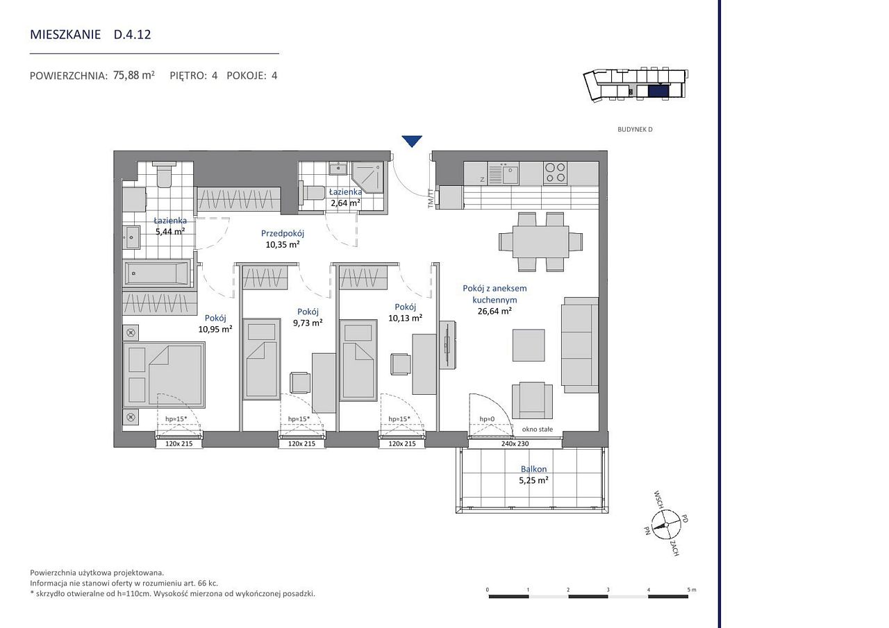 Nowa Dąbrowa bud. DE — 75.88 m², 4 pok. — zdjęcie 1 — rzut lokalu