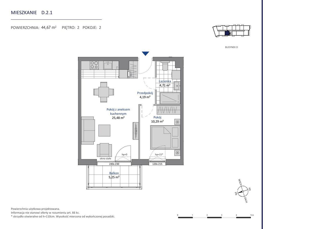 Nowa Dąbrowa bud. DE — 44.67 m², 2 pok. — zdjęcie 1 — rzut lokalu