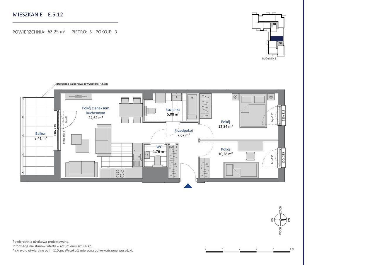 Nowa Dąbrowa bud. DE — 62.25 m², 3 pok. — zdjęcie 1 — rzut lokalu